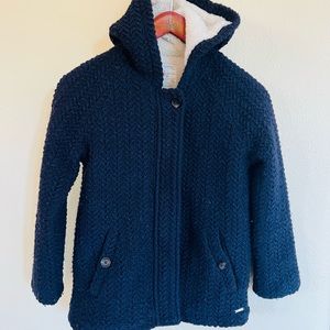 Zara Girls Heavy Fleece Hoodie Jacket Navy Blue Cream Size: 9-10Years